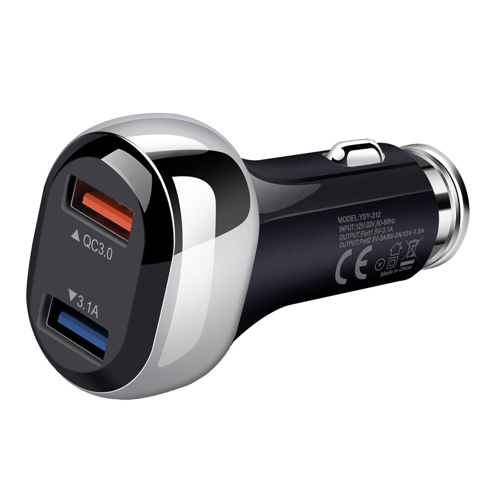 YSY-312PD QC3.0 USB + PD 18W Type-C Dual Port Car Charger Fast Charging Adapter for Huawei/iPhone - Black-4