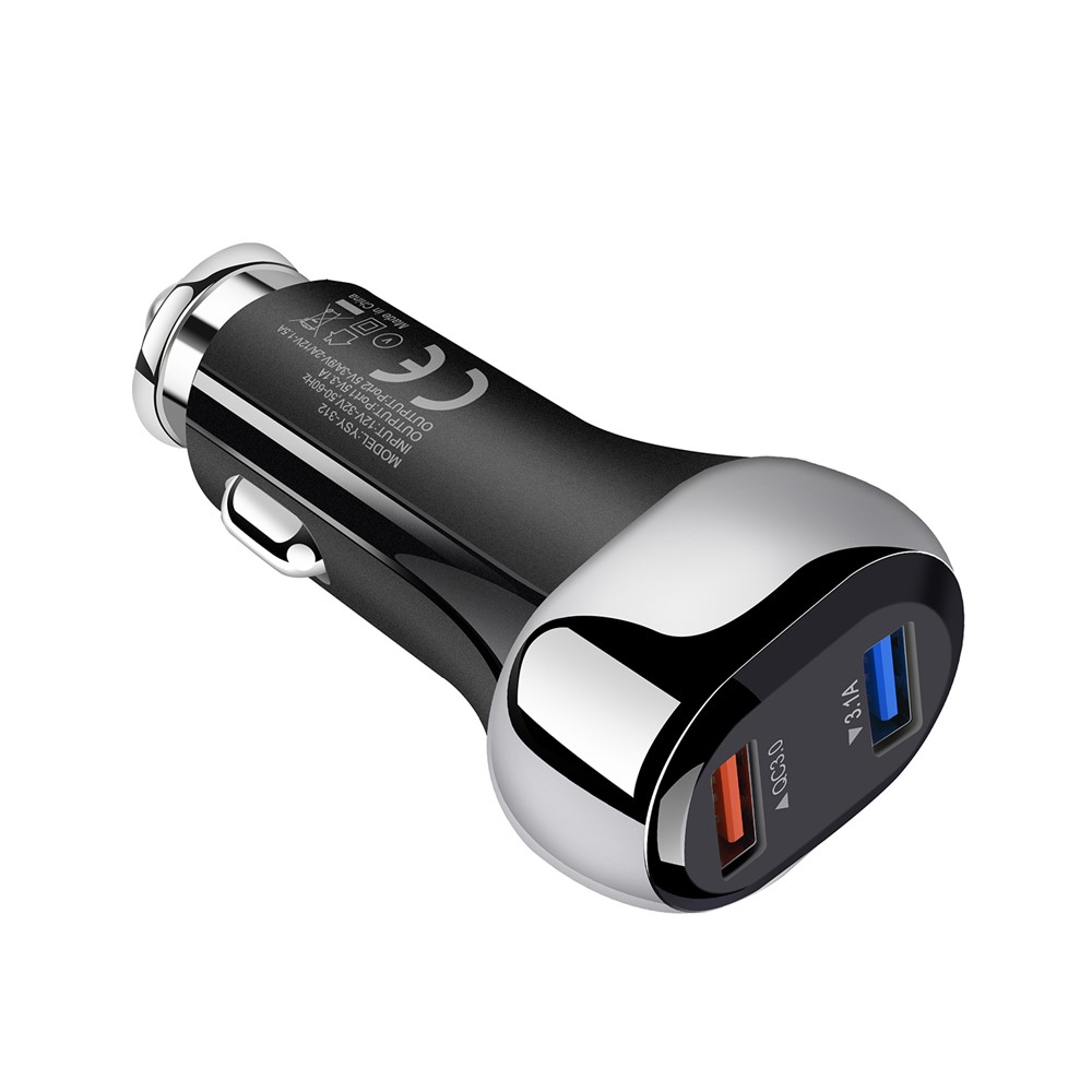 YSY-312PD QC3.0 USB + PD 18W Type-C Dual Port Car Charger Fast Charging Adapter for Huawei/iPhone - Black-6