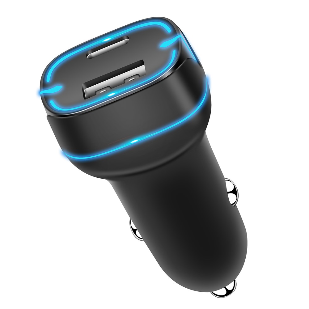 PD+QC 36W Dual Port Car Charger Fast Charging Adapter with LED Indicator for iPhone/Xiaomi/Huawei - Black-1