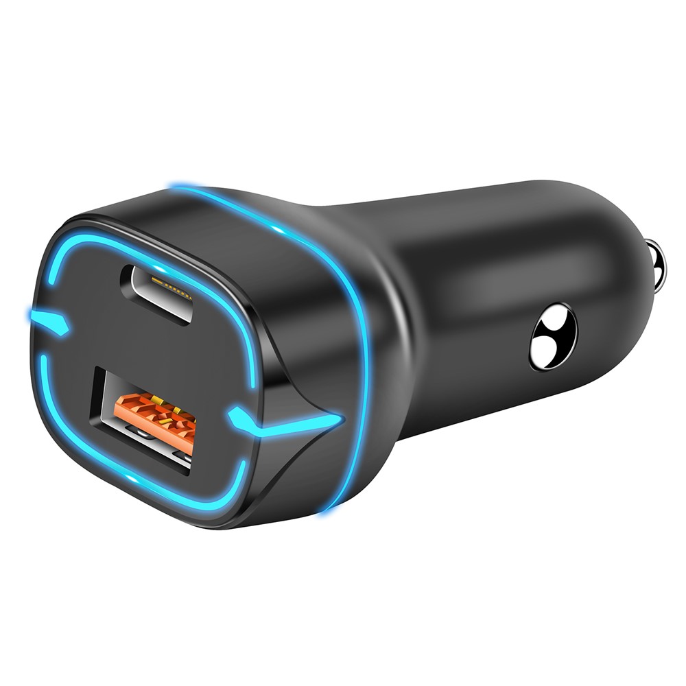 PD+QC 36W Dual Port Car Charger Fast Charging Adapter with LED Indicator for iPhone/Xiaomi/Huawei - Black-2