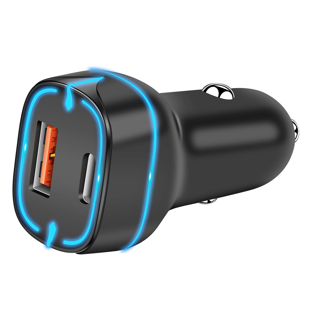 PD+QC 36W Dual Port Car Charger Fast Charging Adapter with LED Indicator for iPhone/Xiaomi/Huawei - Black-3
