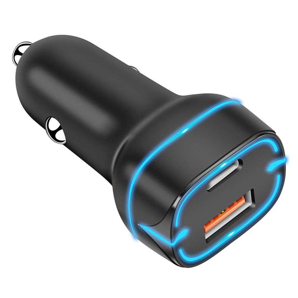 PD+QC 36W Dual Port Car Charger Fast Charging Adapter with LED Indicator for iPhone/Xiaomi/Huawei - Black-5