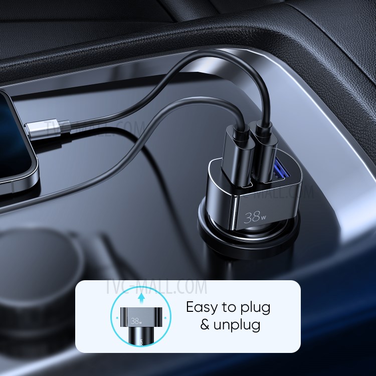 JOYROOM C-A19 38W 3 USB Car Charger QC 3.0 3-Ports Fast Charger Car Phone Charging Adapter for iPhone Xiaomi - Black-7