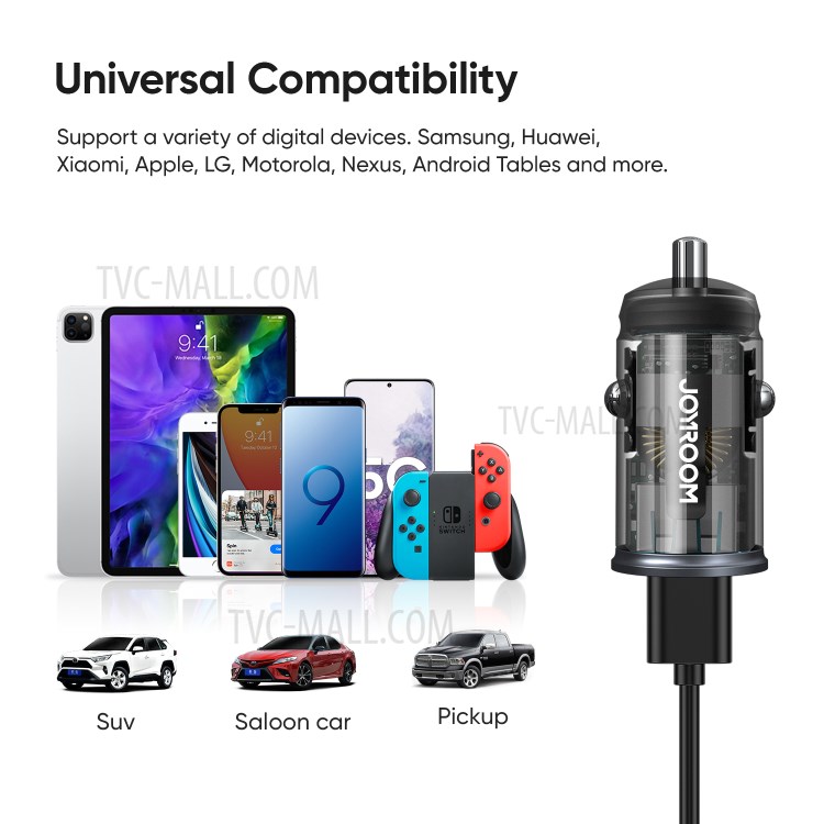 JOYROOM C-A43 Dual Port PD 20W Car Charger Quick Charge QC3.0 Fast Charging Adapter for Samsung iPhone-6