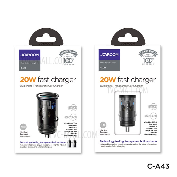 JOYROOM C-A43 Dual Port PD 20W Car Charger Quick Charge QC3.0 Fast Charging Adapter for Samsung iPhone-9