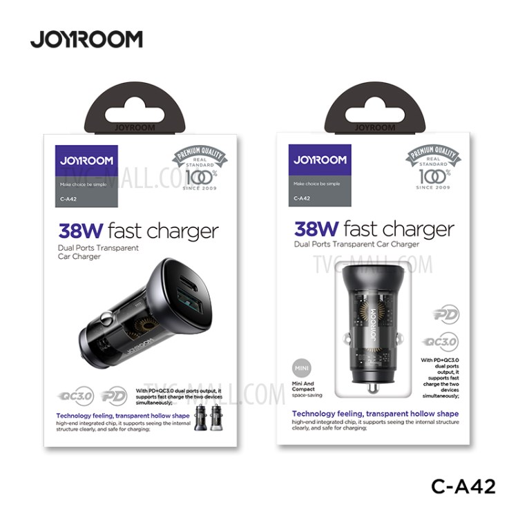 JOYROOM C-A42 PD QC3.0 Dual USB Port Fast Charging Car Charger Adapter for iPhone Huawei Xiaomi-9