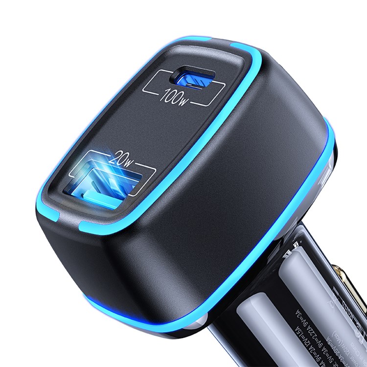 USAMS US-CC142 C24 120W Dual USB Port Car Charger Quick Charging Adapter with LED Light for Phone Tablet - Black-2
