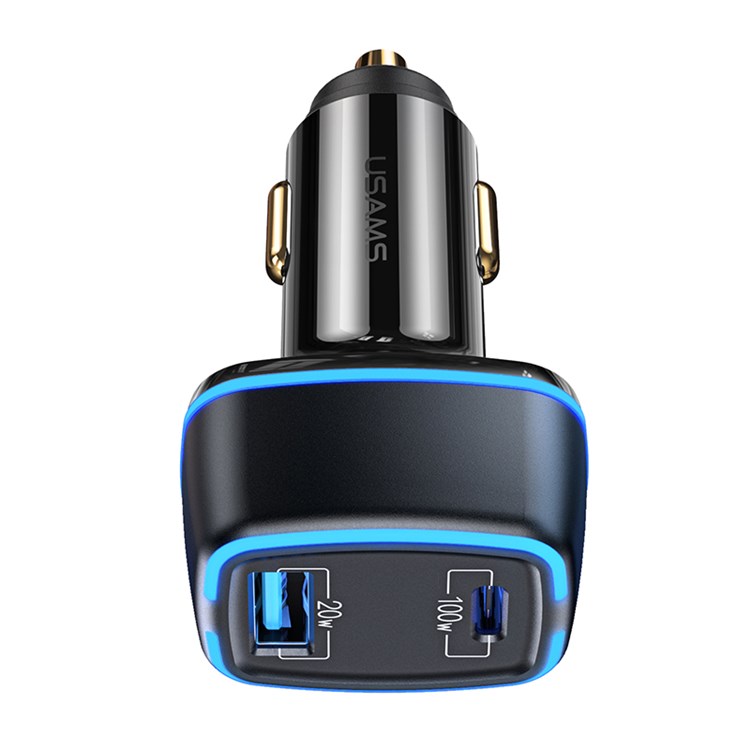 USAMS US-CC142 C24 120W Dual USB Port Car Charger Quick Charging Adapter with LED Light for Phone Tablet - Black-3