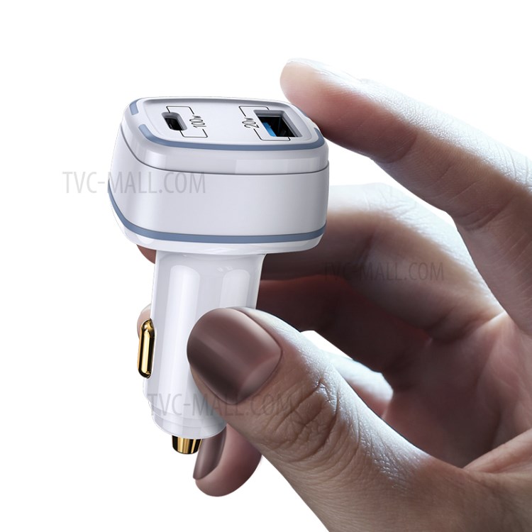 USAMS US-CC142 C24 120W Dual USB Port Car Charger Quick Charging Adapter with LED Light for Phone Tablet - Black-5