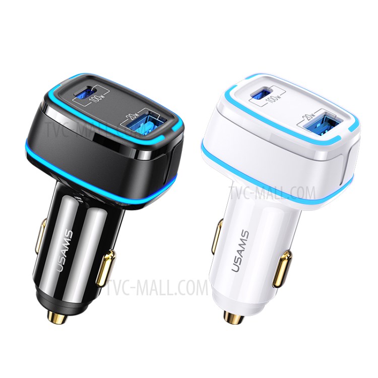 USAMS US-CC142 C24 120W Dual USB Port Car Charger Quick Charging Adapter with LED Light for Phone Tablet - Black-6