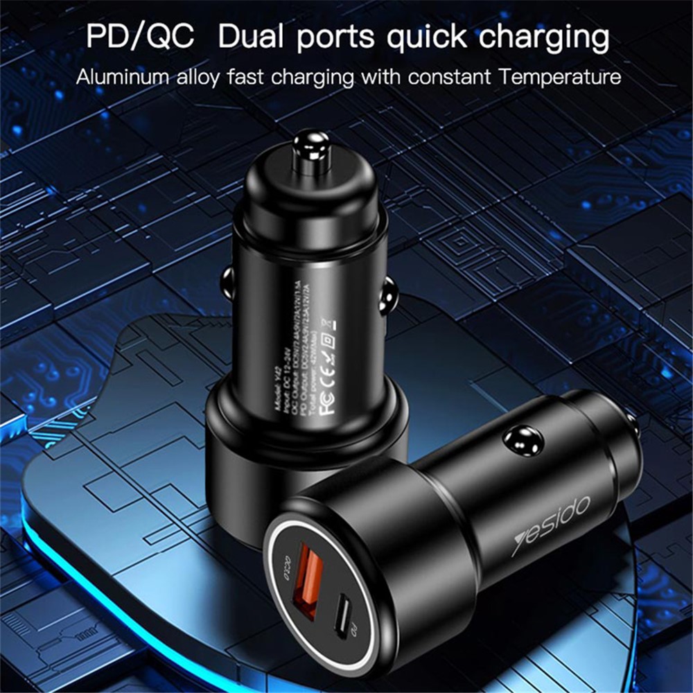 YESIDO Y42 42W USB + Type-C Dual Ports QC3.0/PD Fast Charging Car Charger-3