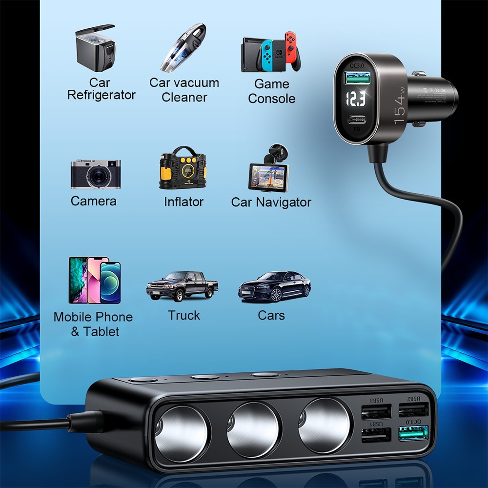 JOYROOM JR-CL06 3 Way Car Cigarette Lighter Socket Splitter PD+QC3.0 Multi-port Mobile Phone Charger-3