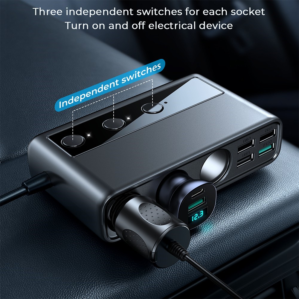 JOYROOM JR-CL06 3 Way Car Cigarette Lighter Socket Splitter PD+QC3.0 Multi-port Mobile Phone Charger-5