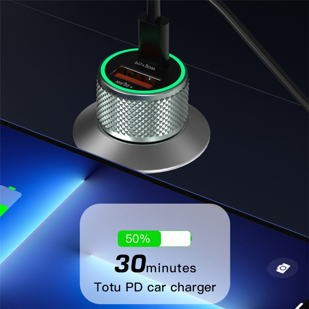 TOTU DCCPD-10 Blade Series USB 18W + Type C 20W Dual Port Car Charger Fast Charging Mobile Phone Charger for iPhone Samsung Xiaomi-2