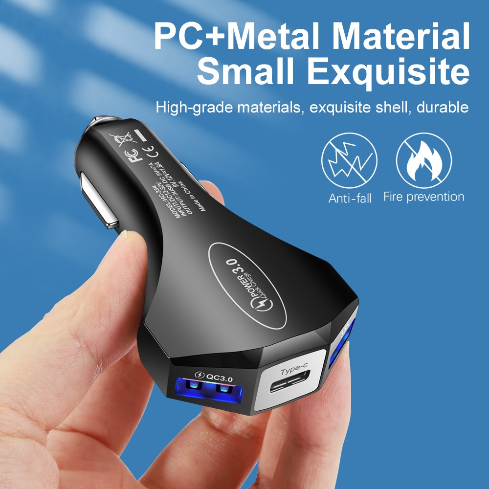 35W 7A USB + 1 Tipo-c QC3.0 Adaptador de Energia do Carregador de Carro Móvel de Carregamento Rápido (CE, Certificado Fcc) - Preto