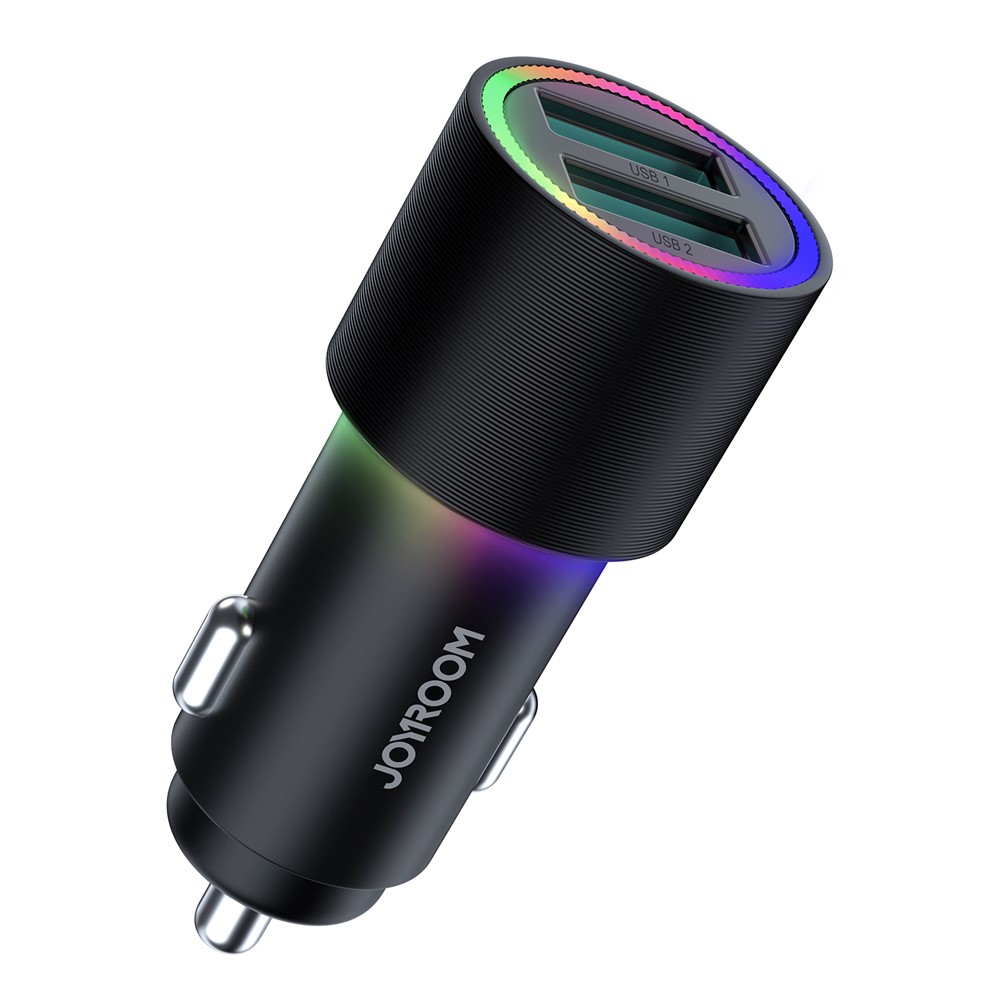 JOYROOM JR-CL10 Mini Car Charger Dual USB Ports Fast Charging Station Phone Charger - Black-1