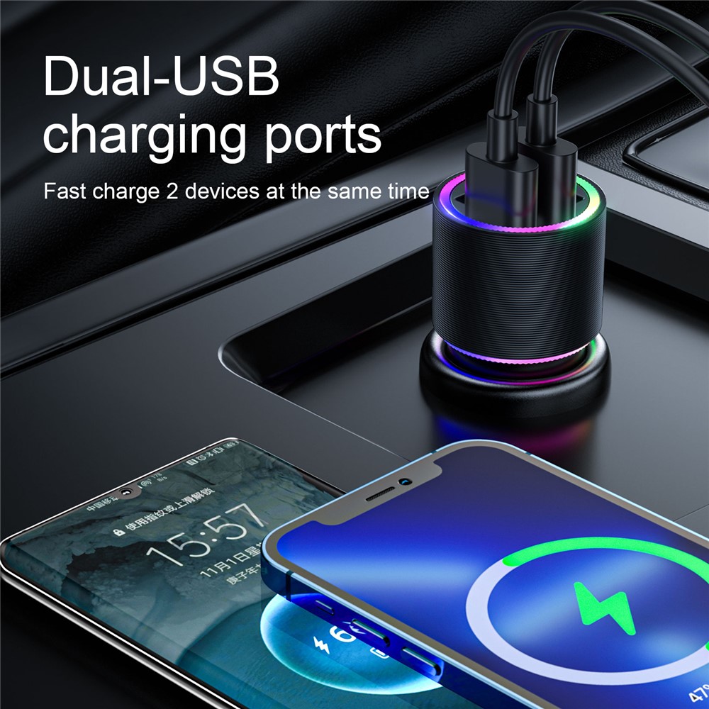 JOYROOM JR-CL10 Mini Car Charger Dual USB Ports Fast Charging Station Phone Charger - Black-2