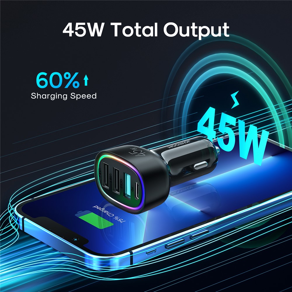 JOYROOM JR-CL09 Car Charger 3 USB Ports+1 Type C Port Adapter 45W Quick Charging Universal Compatibility PD QC 3.0 Charger Station for Cell Phone/Tablet/Camera/Laptop-3