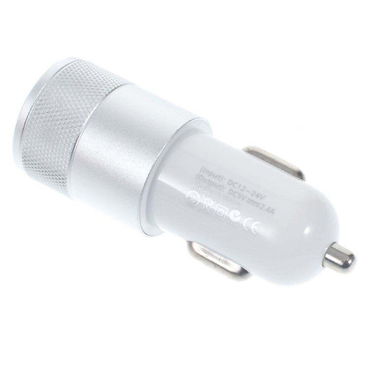 2.4A Dual USB Car Charger Adapter for iPhone iPad Samsung - Silver Color-2
