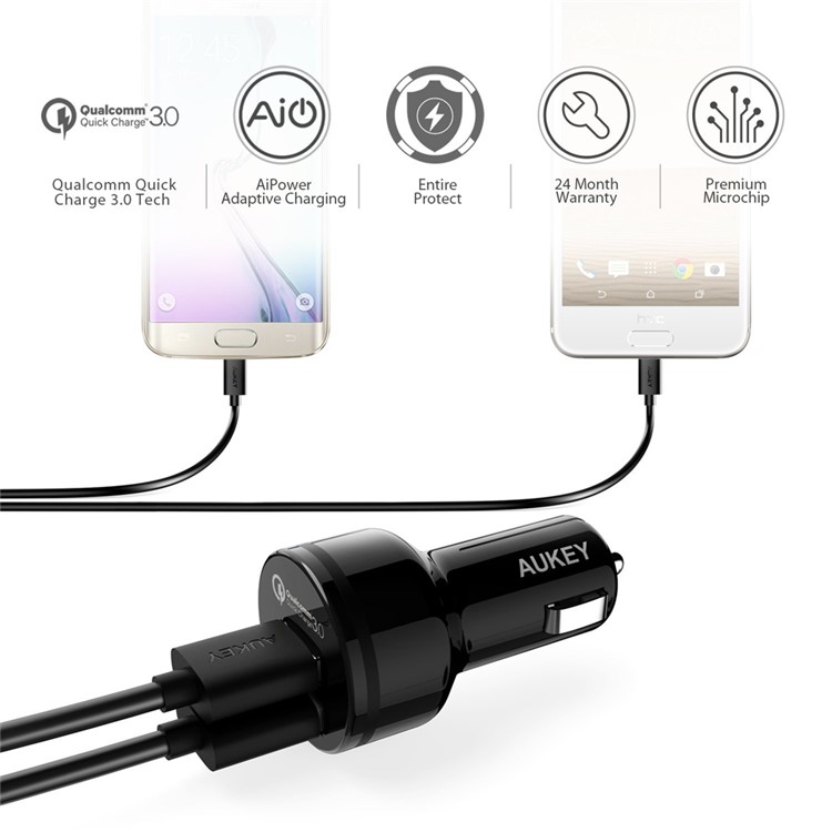 Aukey CC-T8 Qualcomm Quick Charge 3.0 Charger de Carro USB de 2 Portas-9