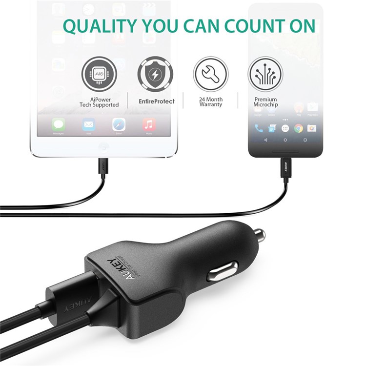 AUKEY CC-Y4 USB Type C Car Charger for Nokia N1/Nexus 5X/Nexus 6P/OnePlus 2-6