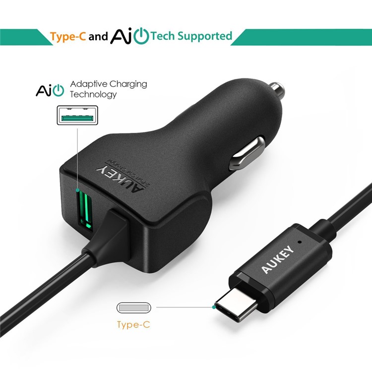 AUKEY CC-Y4 USB Type C Car Charger for Nokia N1/Nexus 5X/Nexus 6P/OnePlus 2-8