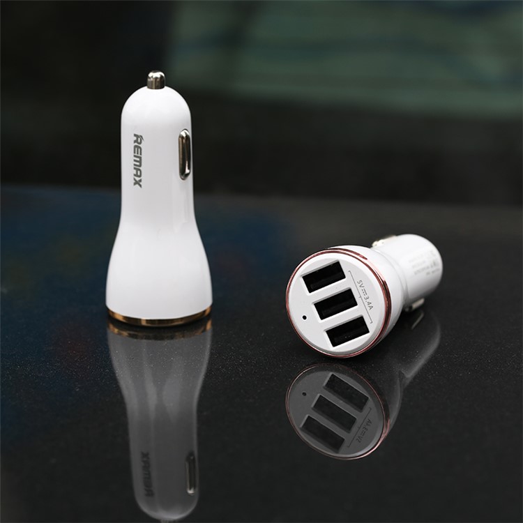 REMAX Dolfin Triple Ports 3.4A USB Car Charger for iPhone iPad Samsung HTC - Rose Gold Color-3