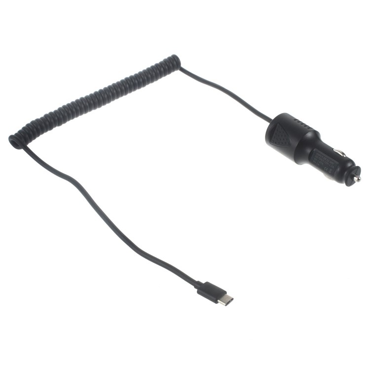 Vehicle Car Charger with USB Type-C Coiled Cable for LG G5/Xiaomi Mi 5 Etc - Black-1