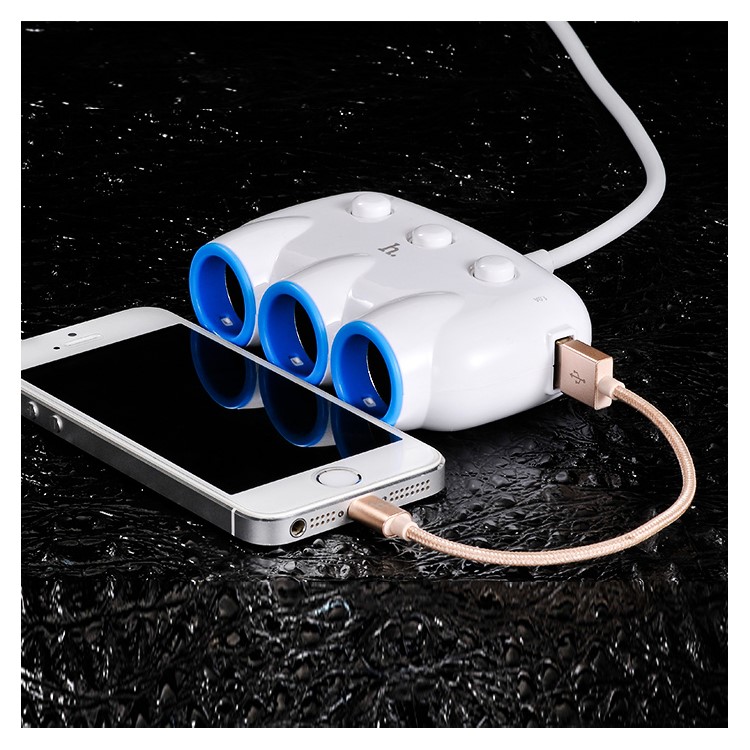 HOCO C1 3-Way Car Cigarette Lighter Socket Splitter with USB Port-3