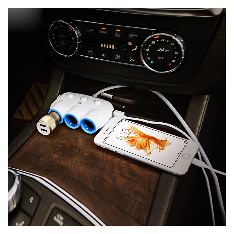 HOCO C1 3-Way Car Cigarette Lighter Socket Splitter with USB Port-4