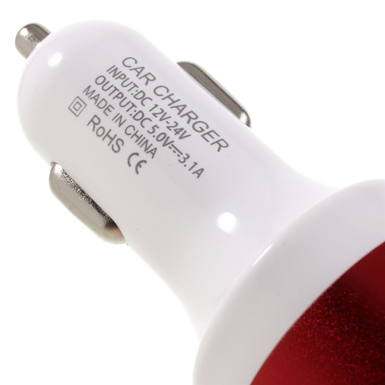 3.1A Dual USB Car Charger with Cigarette Lighter Hole - Red-3