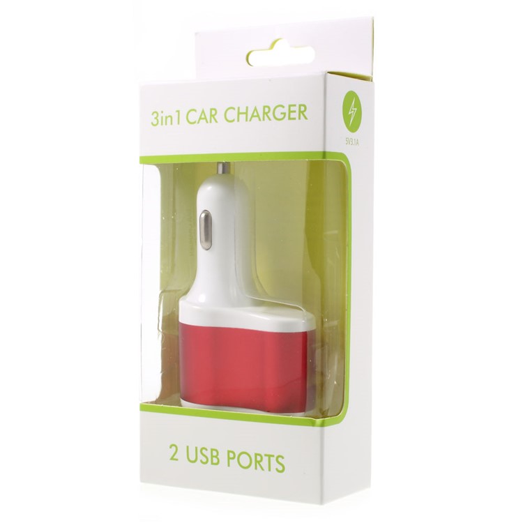 3.1A Dual USB Car Charger with Cigarette Lighter Hole - Red-5