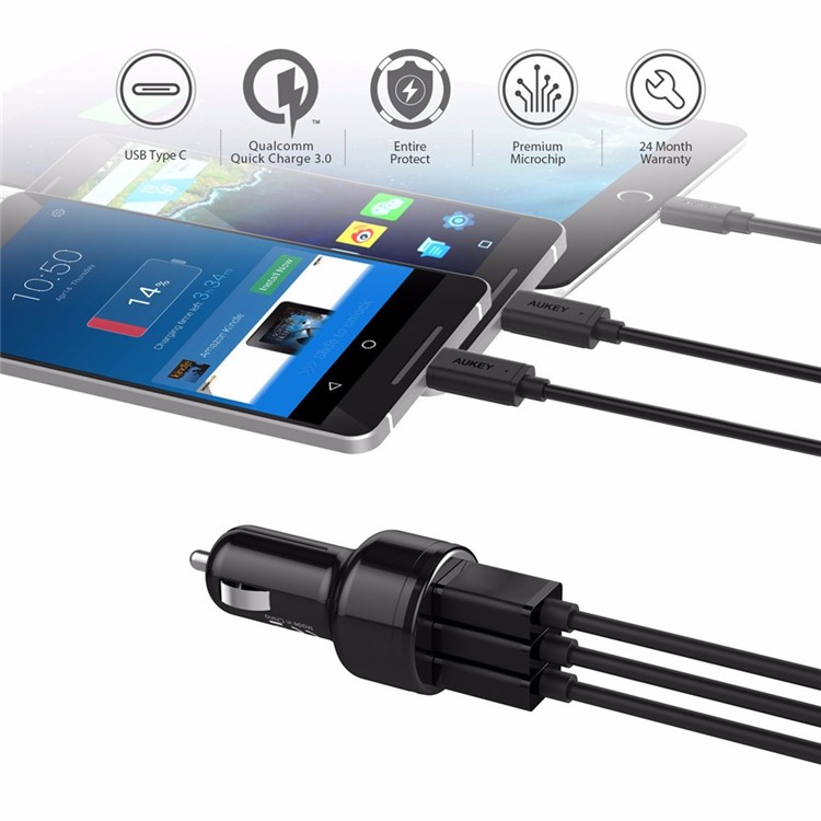 AUKEY CC-T11 3-Port USB KFZ-Ladegerät mit Schnellladung 3.0 AiPower-2