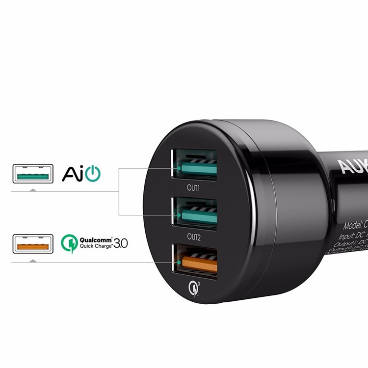 AUKEY CC-T11 3-Port USB KFZ-Ladegerät mit Schnellladung 3.0 AiPower-4
