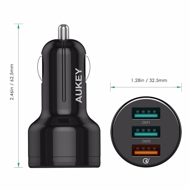 AUKEY CC-T11 3-Port USB KFZ-Ladegerät mit Schnellladung 3.0 AiPower-5