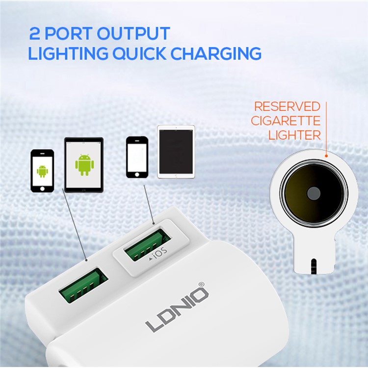 LDNIO CM10 4.2A Dual USB Ports Intelligent Car Charger for iPhone Samsung (CE/RoHS)-6