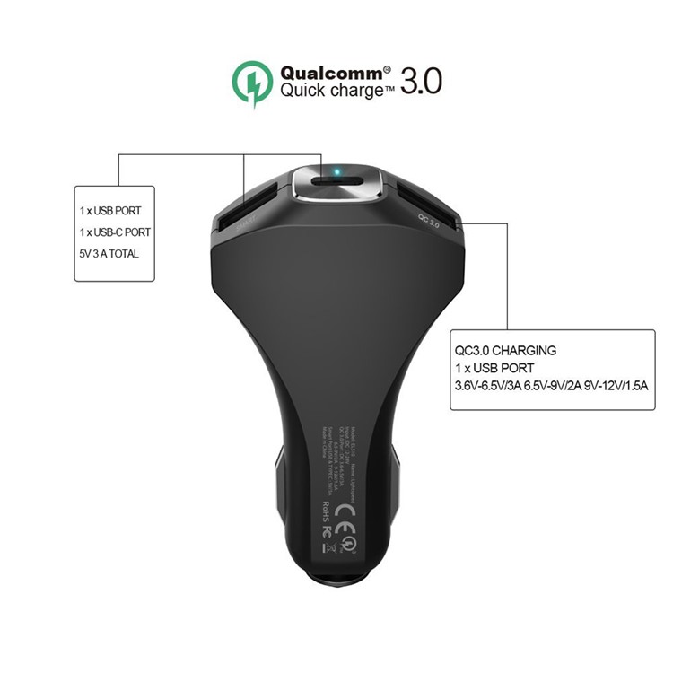 USECORE 2 USB Ports + Type-C Output/input Car Charger with Quick Charger 3.0-2