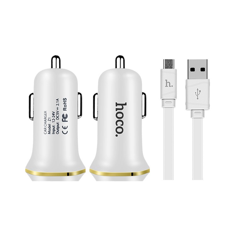 

HOCO Z1 2.1Двойной USB Автомобильное зарядное устройство с micro USB кабель для смартфонов - белый, iPhone 6s