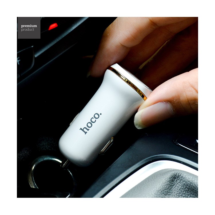 HOCO Z1 2.1A Dual USB Car Charger with Micro USB Cable for Smartphones - White-2