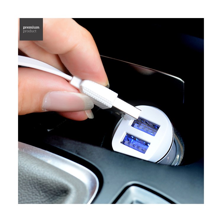 HOCO Z1 2.1A Dual USB Car Charger with Micro USB Cable for Smartphones - White-4