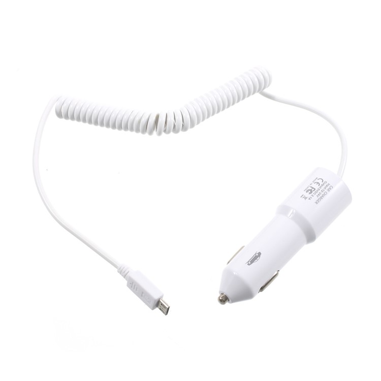 2.1A Springy Car Charger with Micro USB Cable & USB Interface for Samsung Galaxy S7 edge - White-1