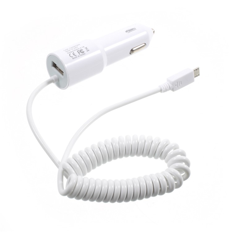 2.1A Springy Car Charger with Micro USB Cable & USB Interface for Samsung Galaxy S7 edge - White-2