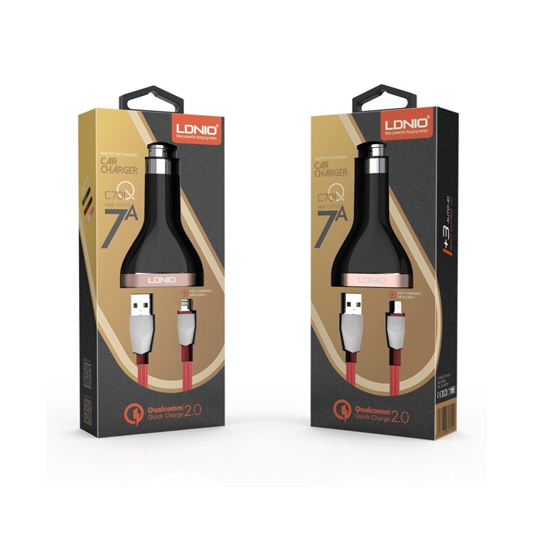 LDNIO C701Q Quick Charge 2.0 4-Port 7A Car Charger Adapter + Micro USB Cable (CE/RoHS/FCC)-12
