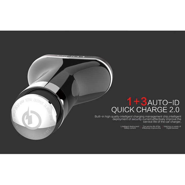 LDNIO C701Q Quick Charge 2.0 4-Port 7A Car Charger Adapter + Micro USB Cable (CE/RoHS/FCC)-2