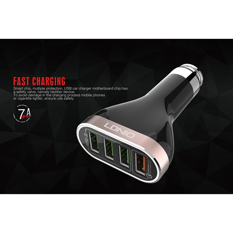 LDNIO C701Q Quick Charge 2.0 4-Port 7A Car Charger Adapter + Micro USB Cable (CE/RoHS/FCC)-3