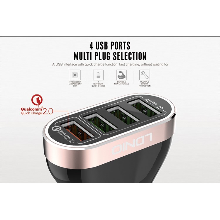 LDNIO C701Q Quick Charge 2.0 4-Port 7A Car Charger Adapter + Micro USB Cable (CE/RoHS/FCC)-4
