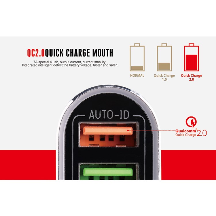 LDNIO C701Q Quick Charge 2.0 4-Port 7A Car Charger Adapter + Micro USB Cable (CE/RoHS/FCC)-6