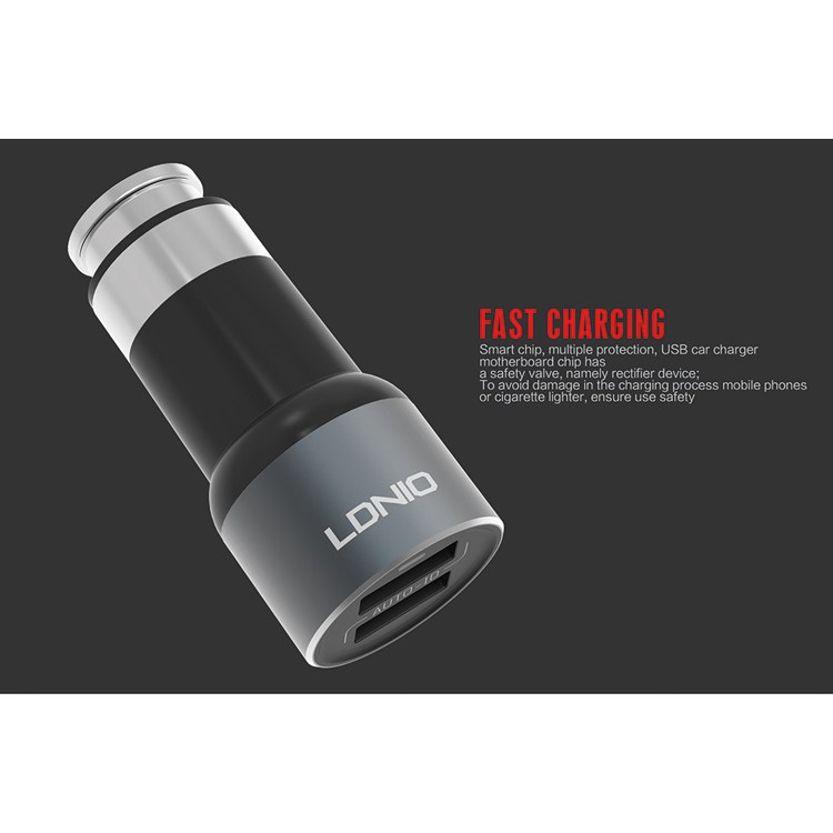 LDNIO C303 Auto-ID 3.6A 2-Port USB Car Charger + Micro USB Cable - Black (CE/RoHS/FCC)-4