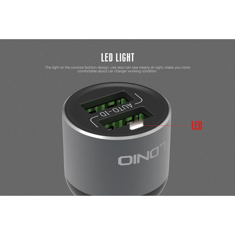 LDNIO C303 Auto-ID 3.6A 2-Port USB Car Charger + Micro USB Cable - Black (CE/RoHS/FCC)-6
