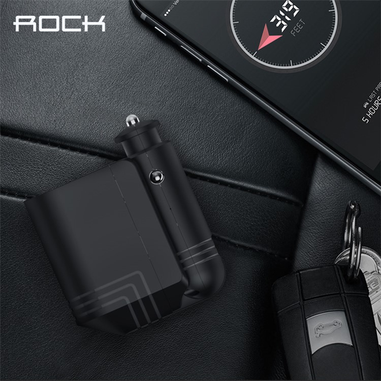 ROCK 2.1A Dual USB Car Charger with Lighter Socket - Black-2